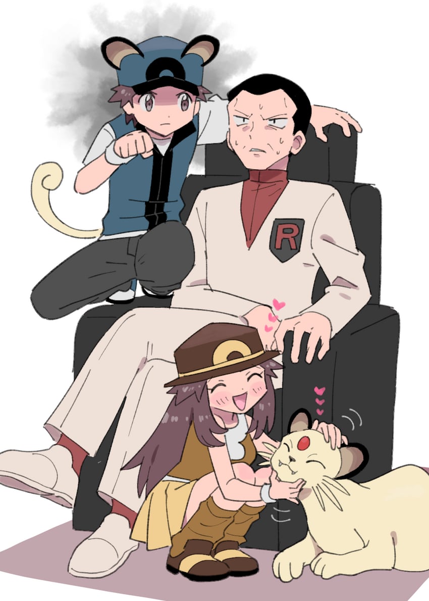 red, leaf, giovanni, and persian (pokemon and 1 more) drawn by pumpkinpan