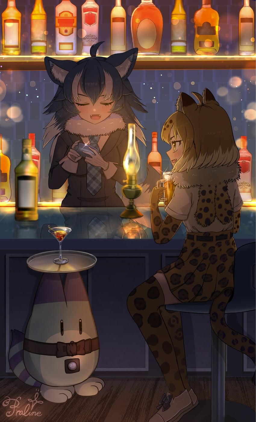 lucky beast, grey wolf, and jaguar (kemono friends) drawn by ancolatte_(onikuanco)