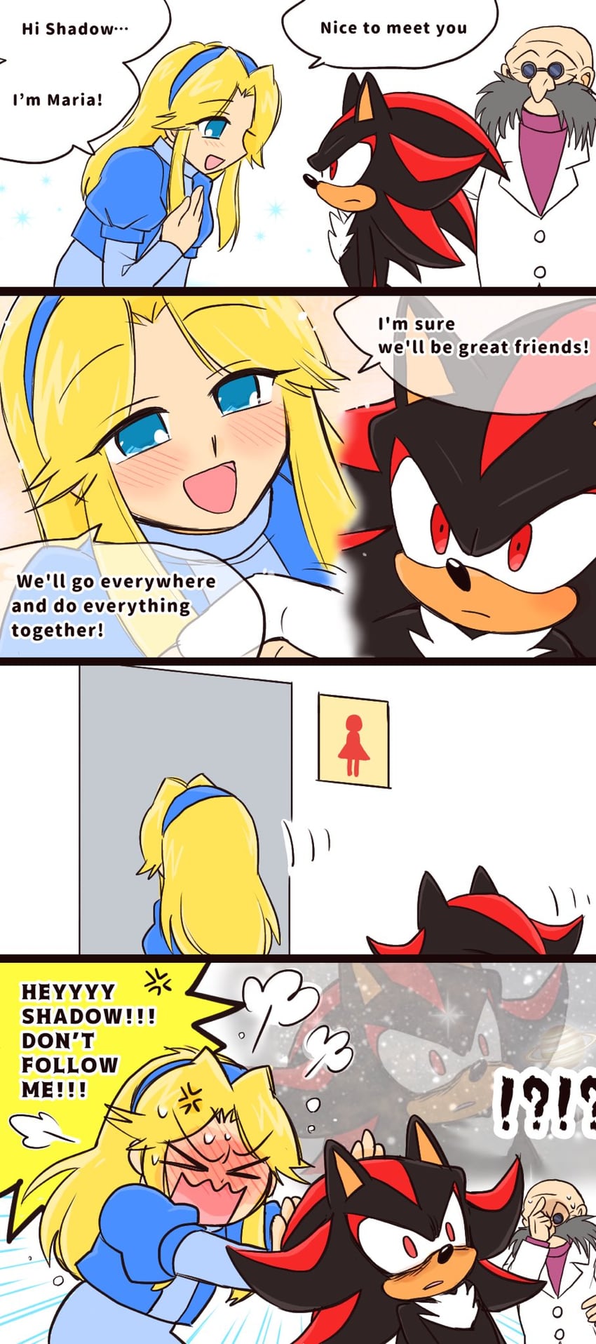 shadow the hedgehog, maria robotnik, and gerald robotnik (sonic) drawn by yotsumeddd