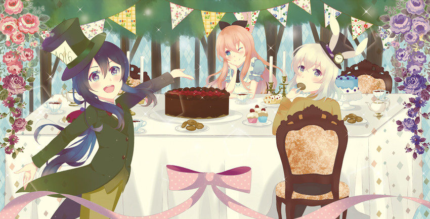 alice, namazuo toushirou, honebami toushirou, midare toushirou, white rabbit, and 1 more (touken ranbu and 1 more) drawn by amano_himame