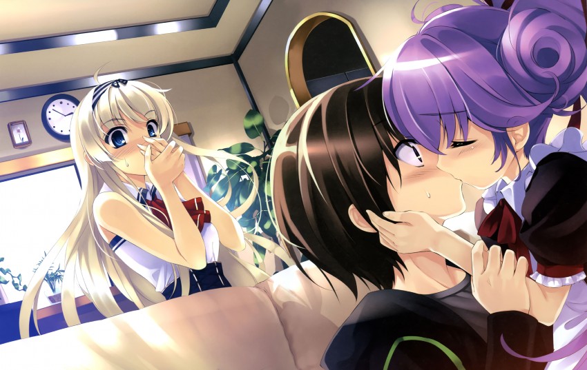 yorumirumi stolenberg, sugamu naito, and nunnally (boku to kanojo ni furu yoru) drawn by misaki_kurehito