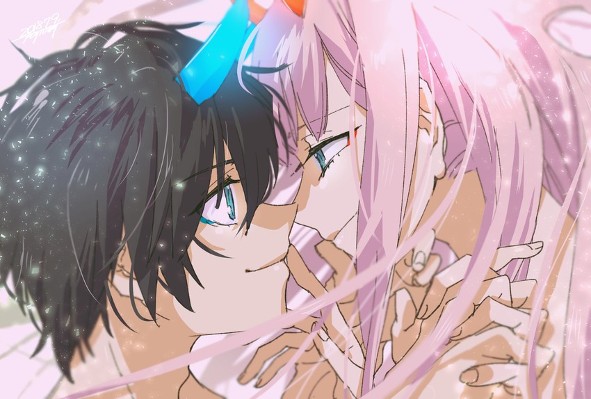 zero two and hiro (darling in the franxx) drawn by fujiomi161