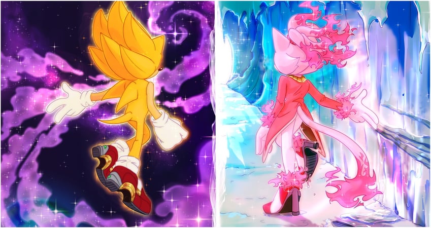 sonic the hedgehog, blaze the cat, super sonic, and burning blaze (sonic and 1 more) drawn by starburstsonic