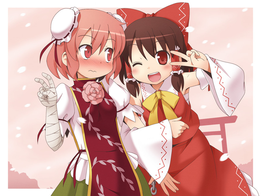 hakurei reimu and ibaraki kasen (touhou) drawn by haruna_mao