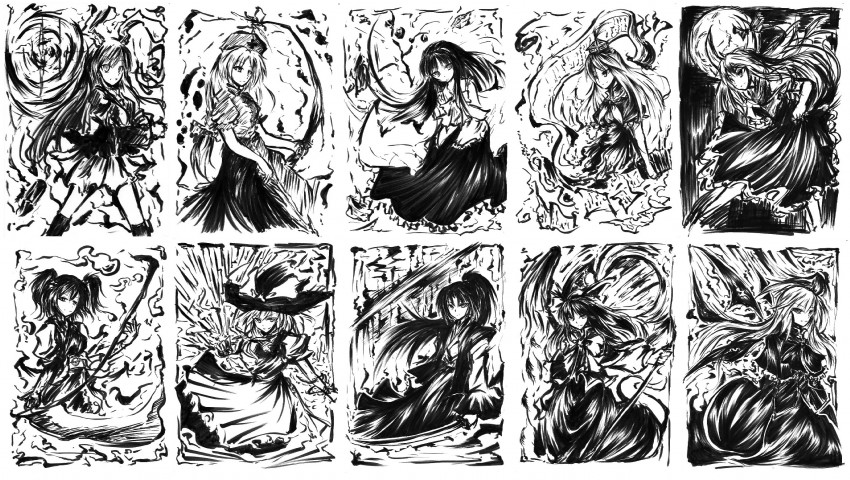 kirisame marisa, reisen udongein inaba, kamishirasawa keine, houraisan kaguya, yagokoro eirin, and 5 more (touhou) drawn by tokiame