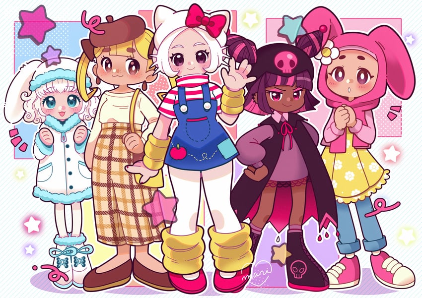 cinnamoroll, hello kitty, my melody, kuromi, and pompompurin (sanrio and 3 more) drawn by marikyuunn