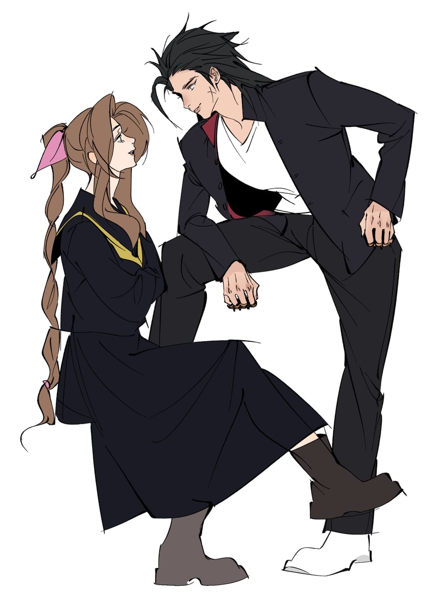 aerith gainsborough and zack fair (final fantasy and 2 more) drawn by mianmian741