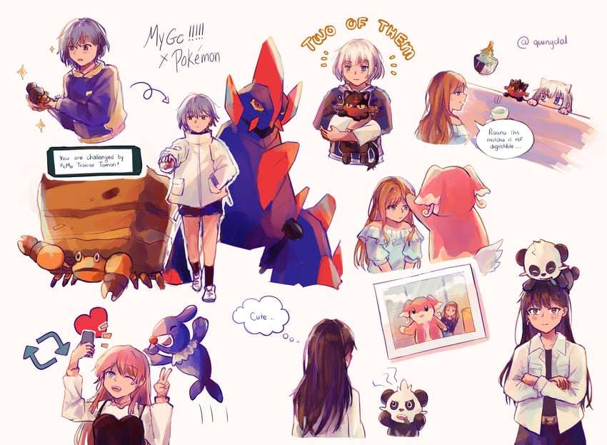 chihaya anon, nagasaki soyo, shiina taki, takamatsu tomori, kaname raana, and 8 more (pokemon and 2 more) drawn by quinn_(quinyctal)