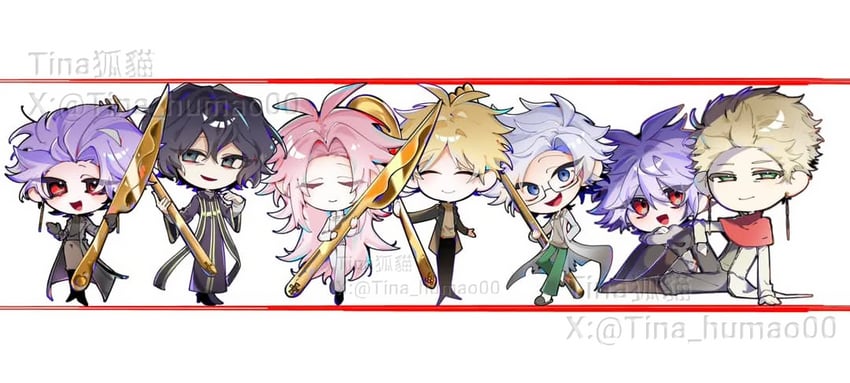 hatsutori hajime, utsugi noriyuki, atou haruki, theodore riddle, kanou aogu, and 1 more (saibou shinkyoku) drawn by tina-humao