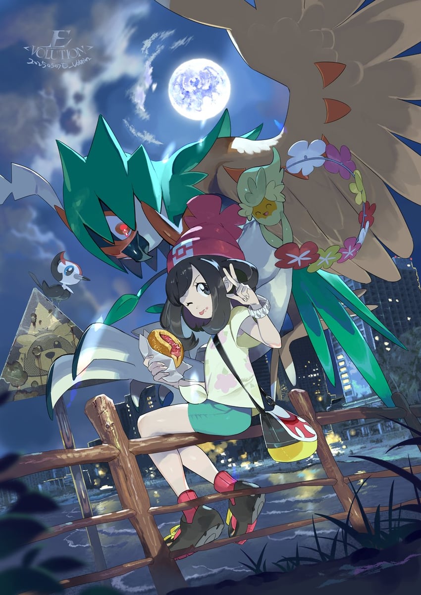 selene, decidueye, bewear, comfey, lunala, and 1 more (pokemon and 1 more) drawn by e_volution