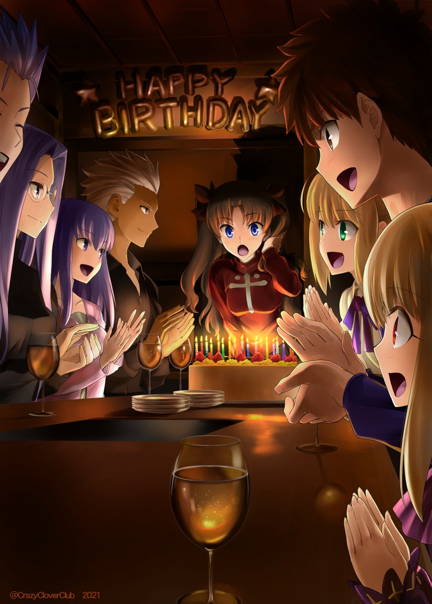 artoria pendragon, saber, tohsaka rin, illyasviel von einzbern, emiya shirou, and 4 more (fate and 1 more) drawn by shirotsumekusa