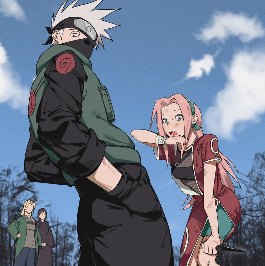 haruno sakura, tsunade, hatake kakashi, and shizune (naruto) drawn by easyyoooo