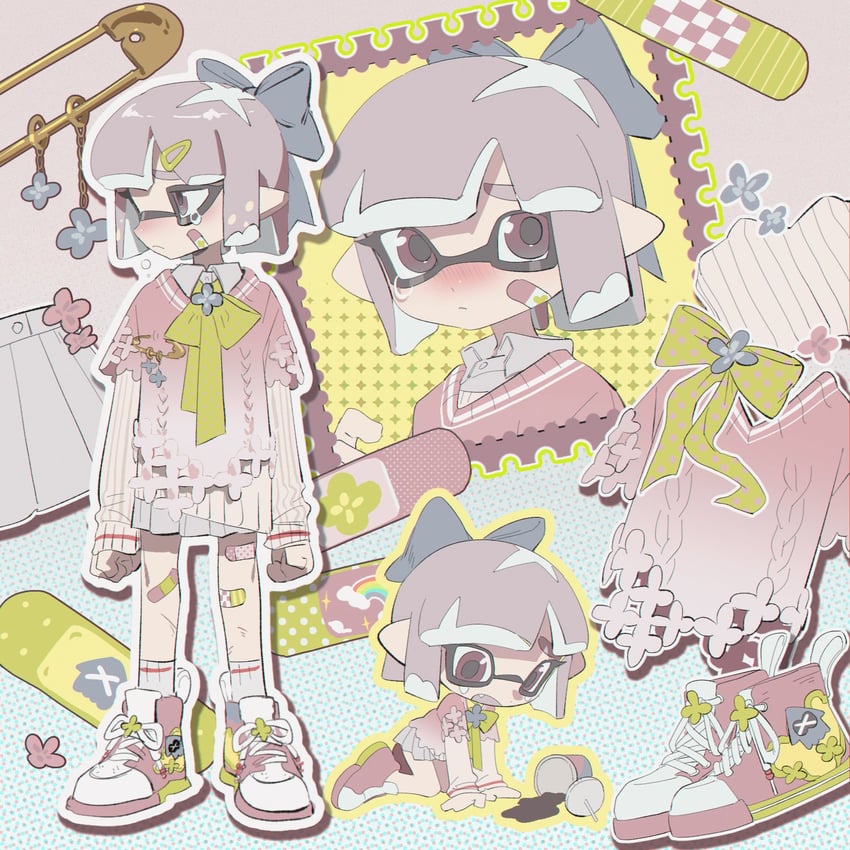 inkling player character and inkling girl (splatoon) drawn by namazuoku