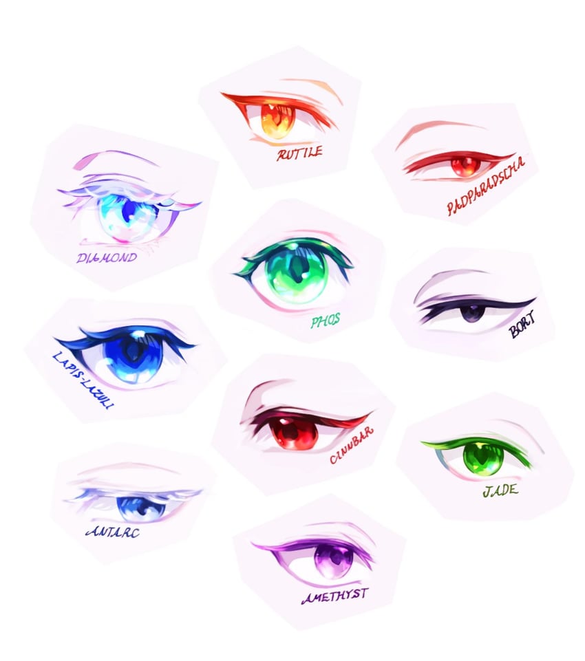 phosphophyllite, diamond, cinnabar, bort, lapis lazuli, and 5 more (houseki no kuni) drawn by piyo3pr