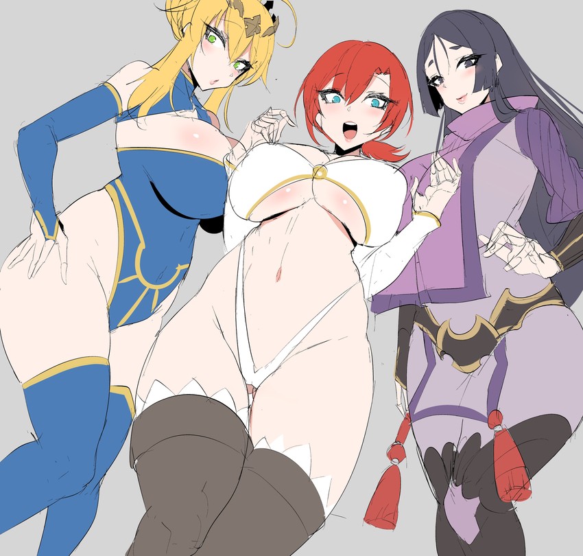 artoria pendragon, minamoto no raikou, and boudica (fate and 1 more) drawn by funaya_(a2brasd)