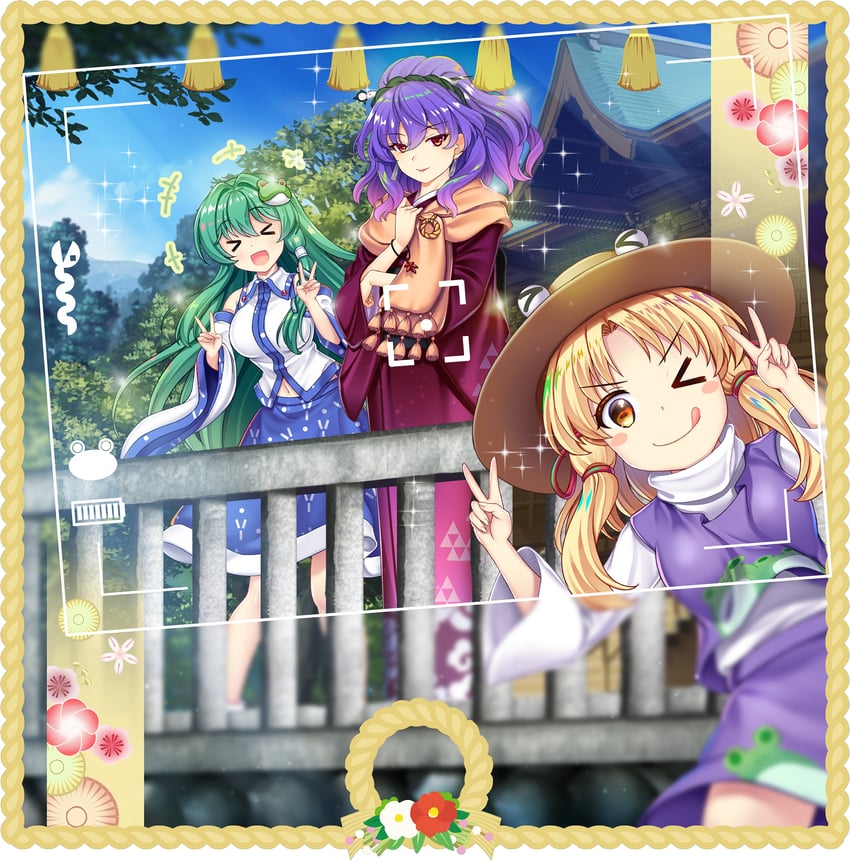 kochiya sanae, moriya suwako, and yasaka kanako (touhou and 1 more) drawn by rotte_(1109)