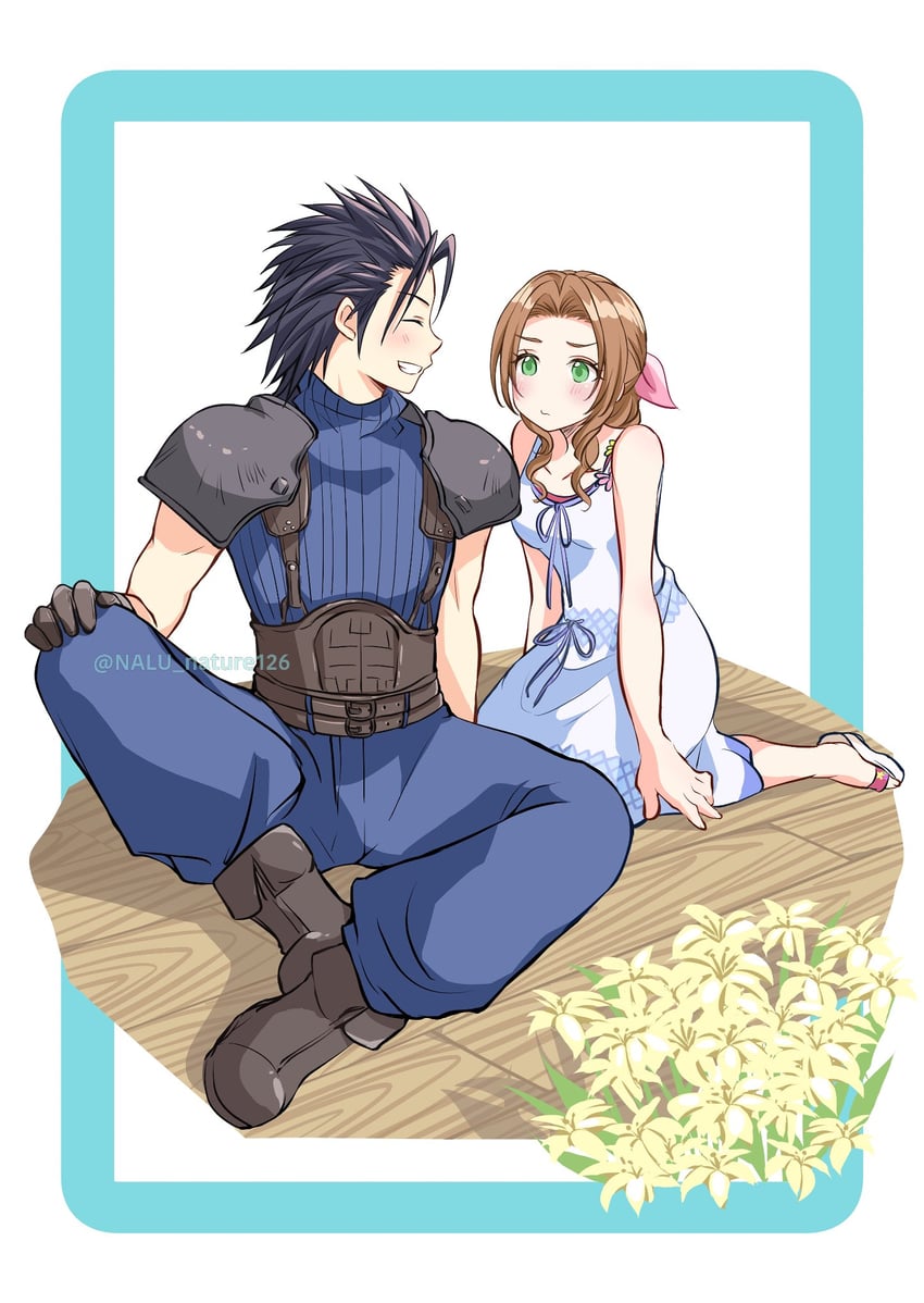 aerith gainsborough and zack fair (final fantasy and 3 more) drawn by nalu