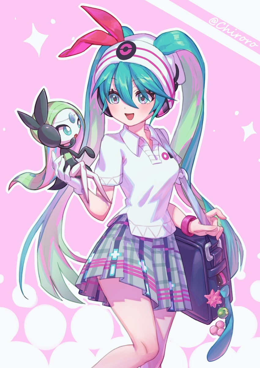 hatsune miku, meloetta, and psychic miku (pokemon and 2 more) drawn by chiroro_(joy_jun_cool)