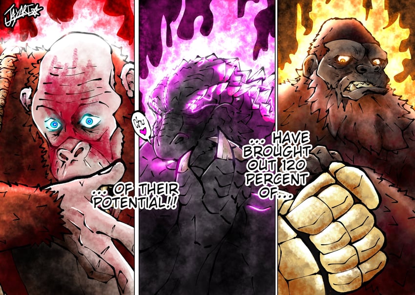 itadori yuuji, godzilla, toudou aoi, mahito, king kong, and 3 more (jujutsu kaisen and 4 more) drawn by jamoart