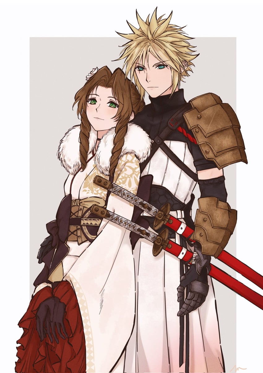 cloud strife and aerith gainsborough (final fantasy and 2 more) drawn by kayu0315