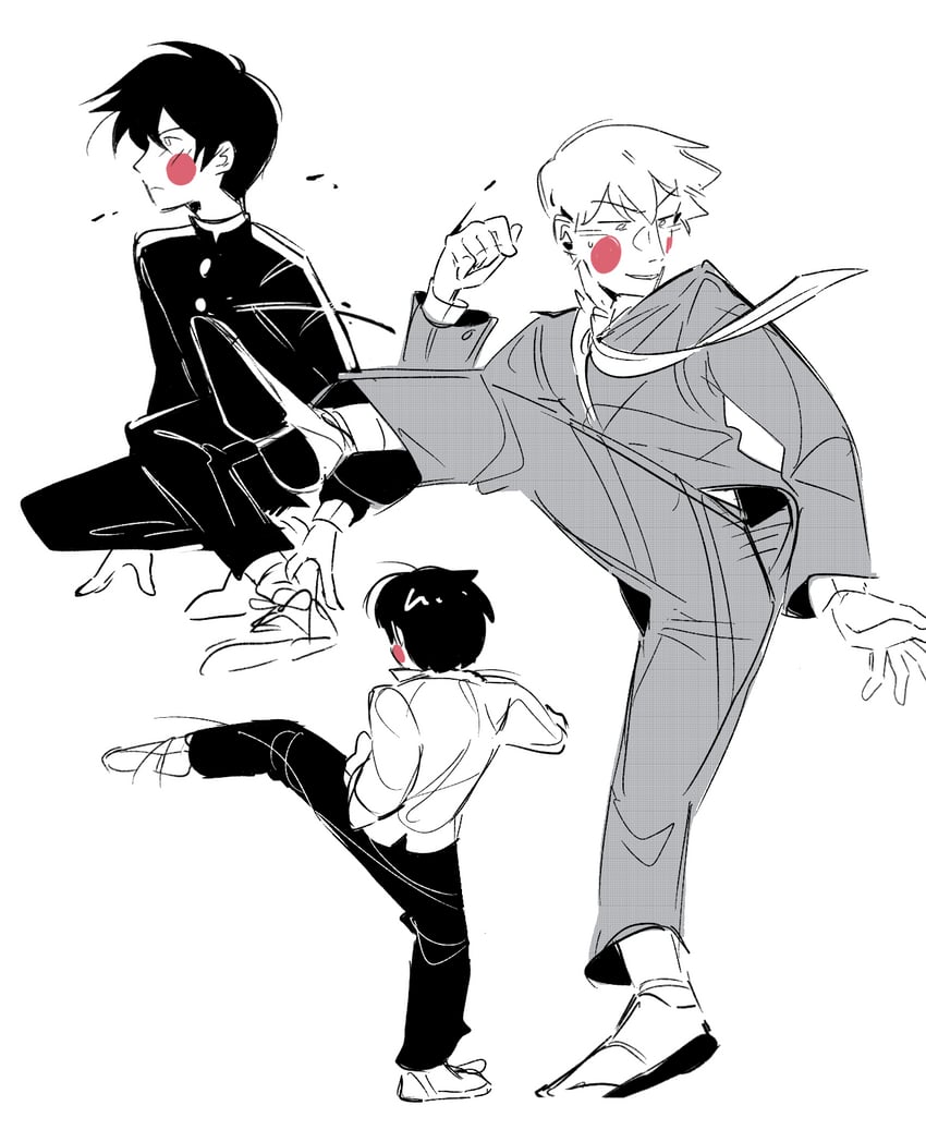 kageyama shigeo, reigen arataka, and kageyama ritsu (mob psycho 100) drawn by mp100days