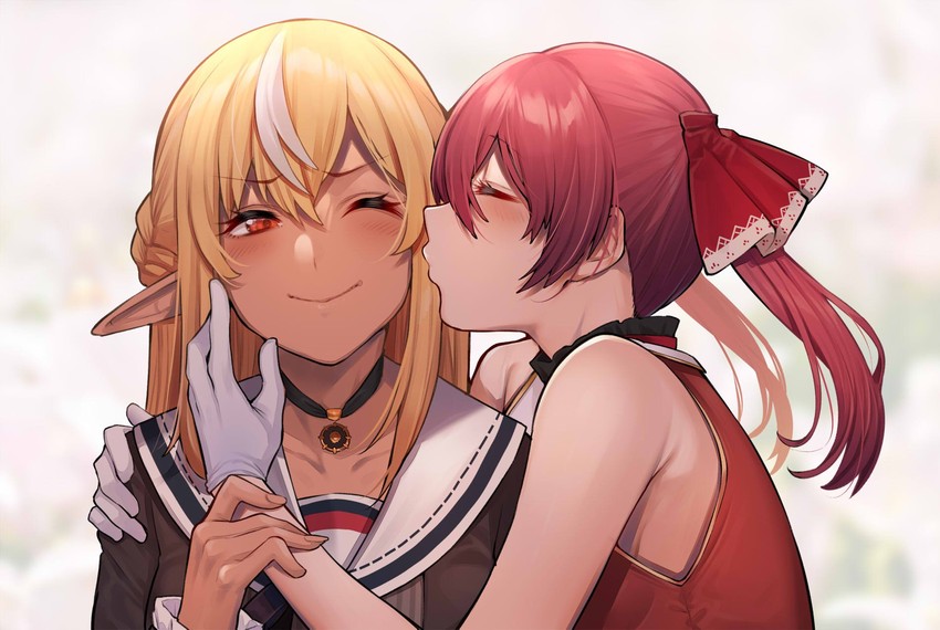 houshou marine and shiranui flare (hololive) drawn by mikan