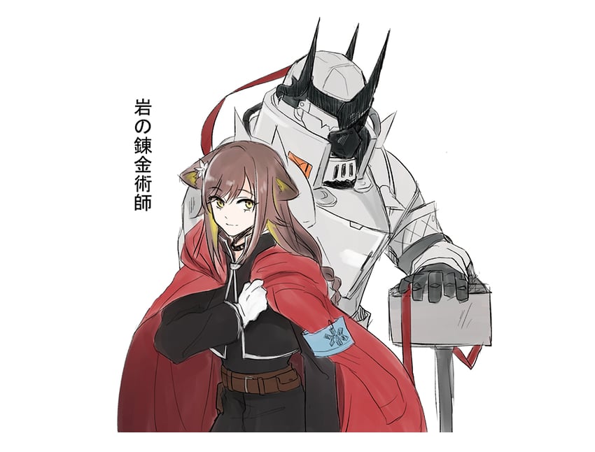 mudrock, edward elric, alphonse elric, and folinic (arknights and 1 more) drawn by ong_(fyza2772)