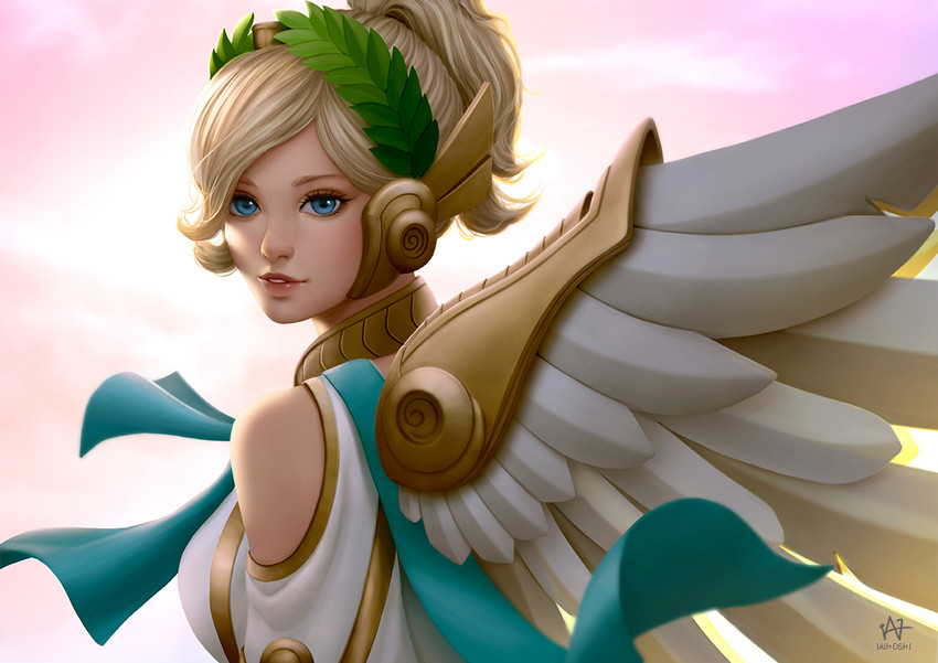 mercy and winged victory mercy (overwatch and 1 more) drawn by iaihoshi_(stella_seah)