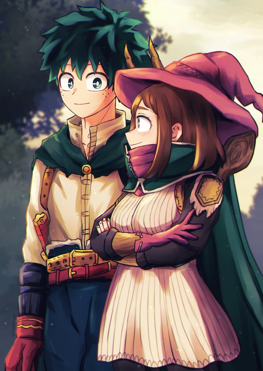 midoriya izuku and uraraka ochaco (boku no hero academia) drawn by tooshiro10