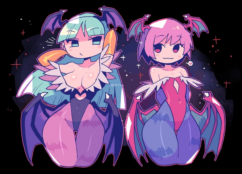 morrigan aensland and lilith (darkstalkers) drawn by rariatto_(ganguri)