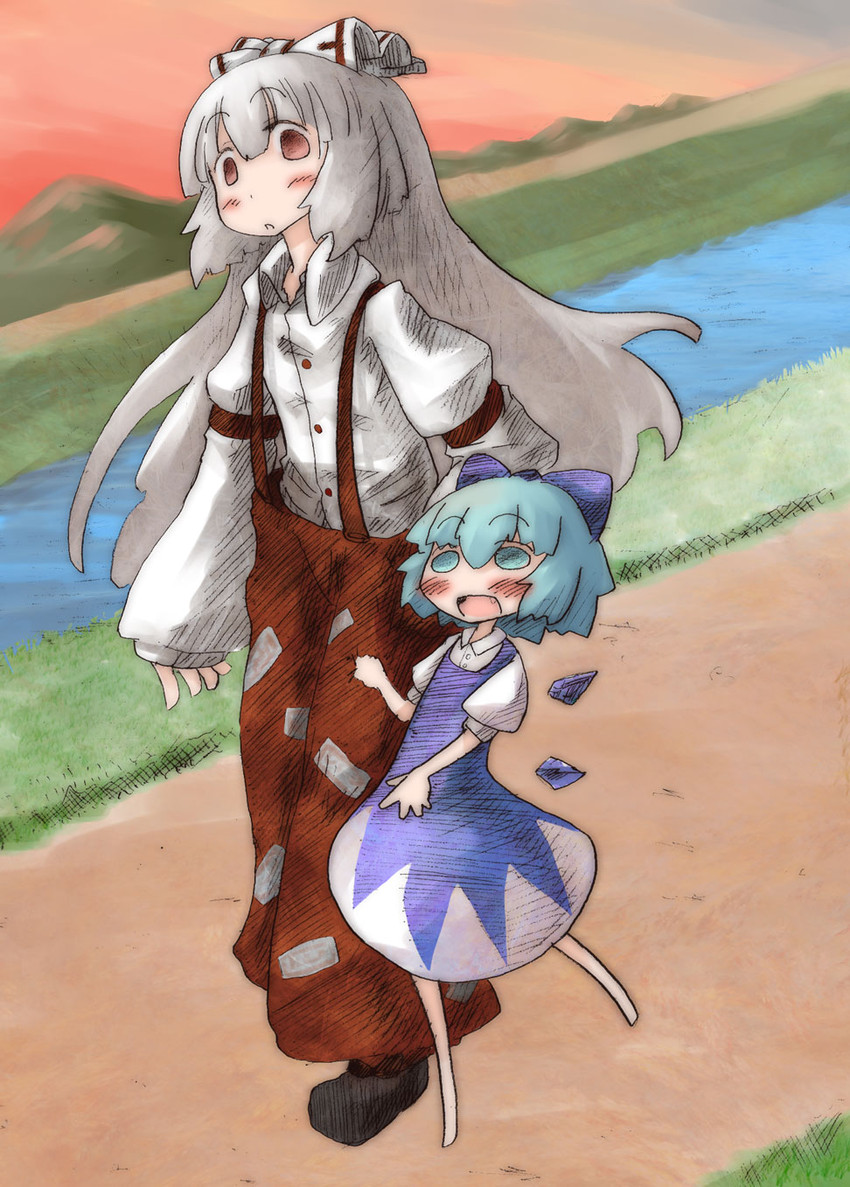 cirno and fujiwara no mokou (touhou) drawn by daruia_(sabitare)