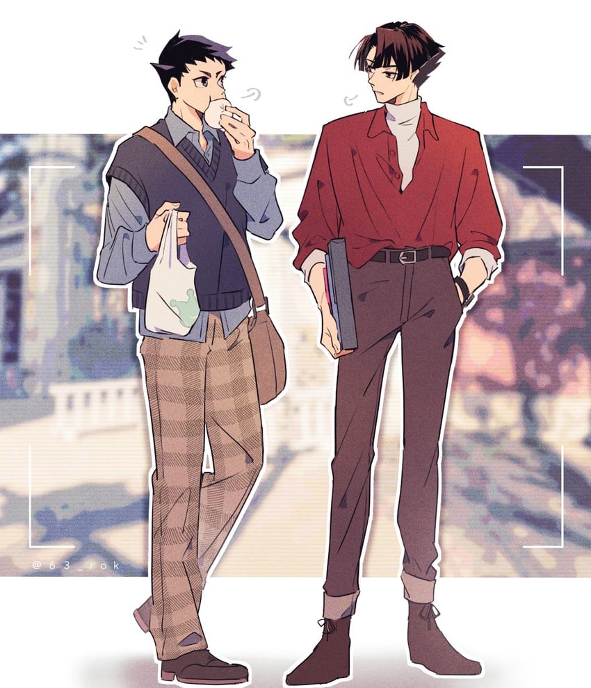 ryunosuke naruhodo and kazuma asogi (ace attorney and 1 more) drawn by 63_rok