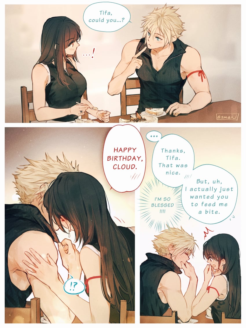 tifa lockhart and cloud strife (final fantasy and 2 more) drawn by maiii_(smaii_i)