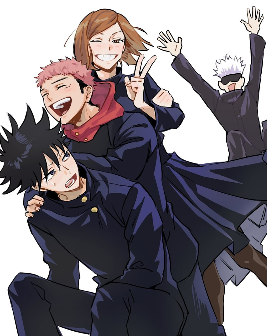 gojou satoru, itadori yuuji, fushiguro megumi, and kugisaki nobara (jujutsu kaisen) drawn by kuby_hq