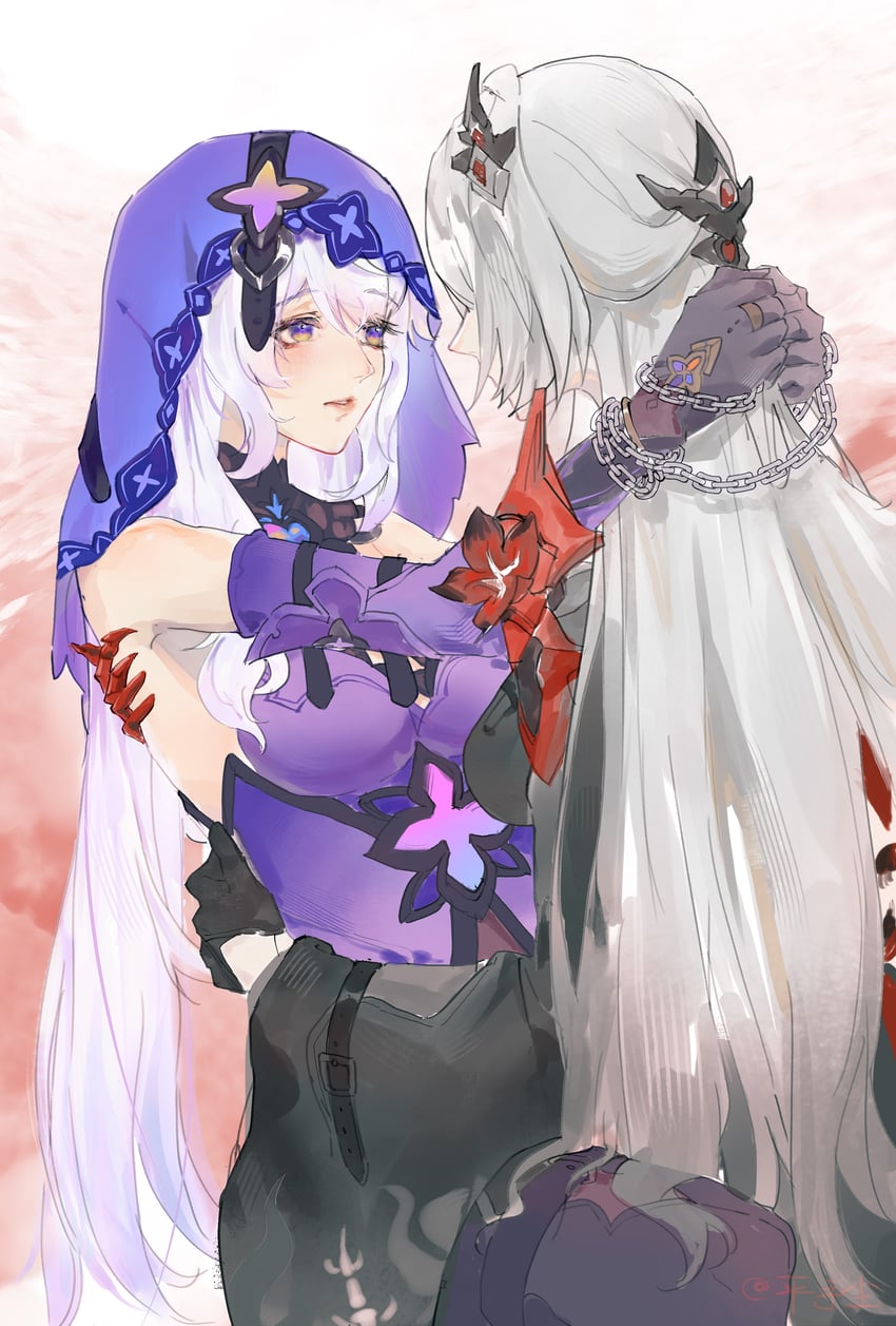 acheron and black swan (honkai and 1 more) drawn by hiratechen