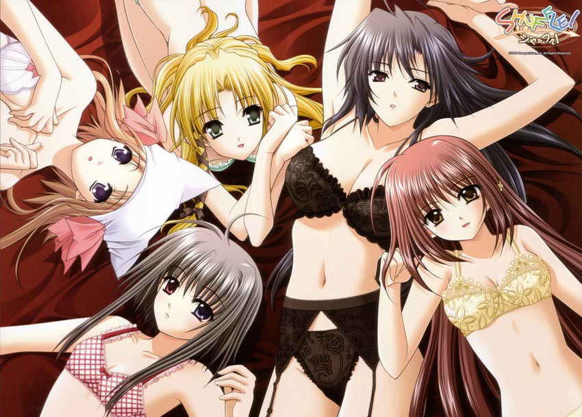 lisianthus, kareha, mayumi thyme, shigure ama, and benibara nadeshiko (shuffle!) drawn by nishimata_aoi and suzuhira_hiro