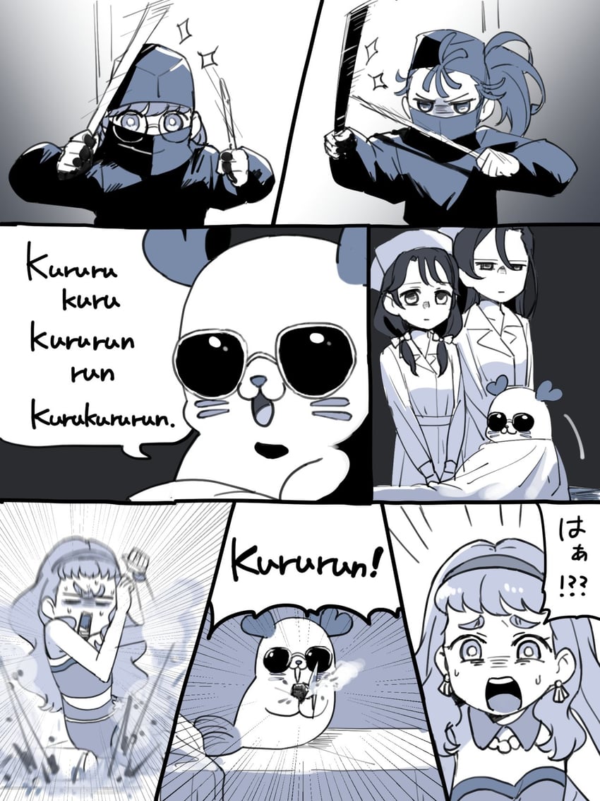 laura la mer, natsuumi manatsu, suzumura sango, takizawa asuka, ichinose minori, and 1 more (precure and 3 more) drawn by piku_(another_pikuru)