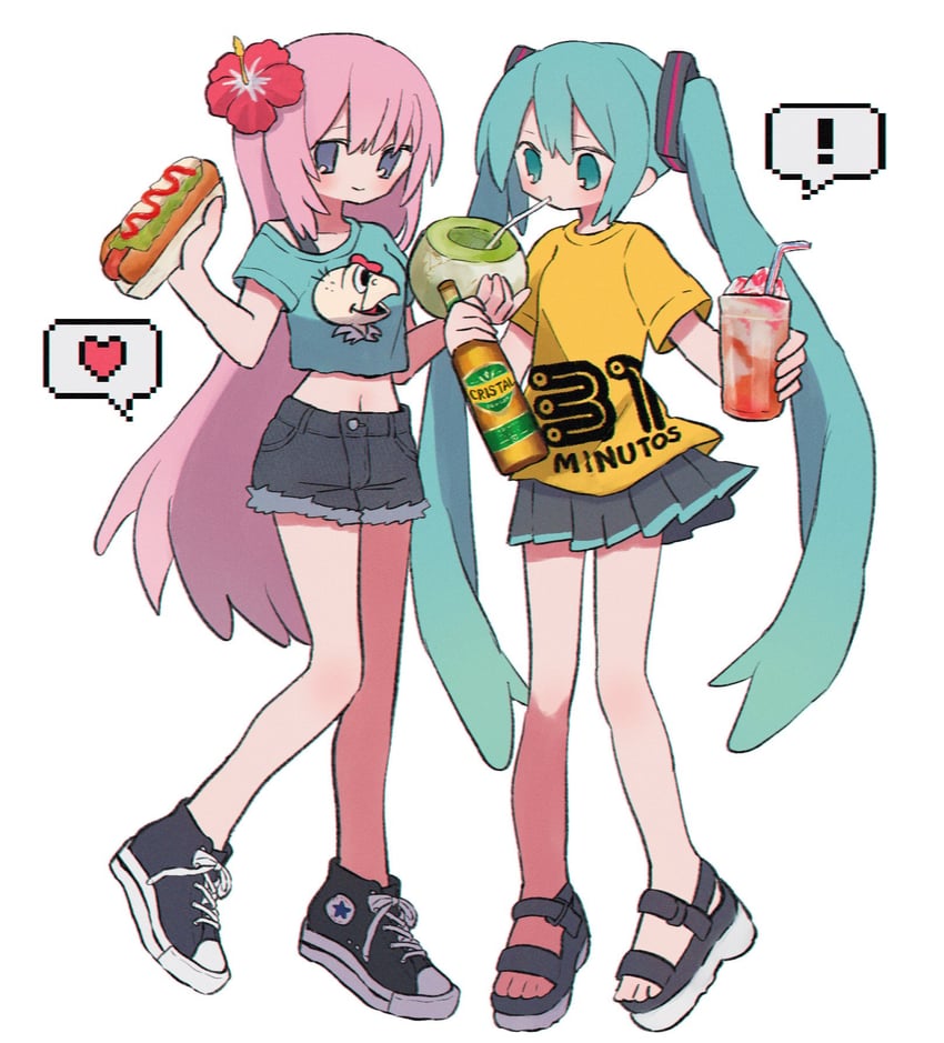 hatsune miku, megurine luka, and condorito (vocaloid and 3 more) drawn by ri_(qrcode)