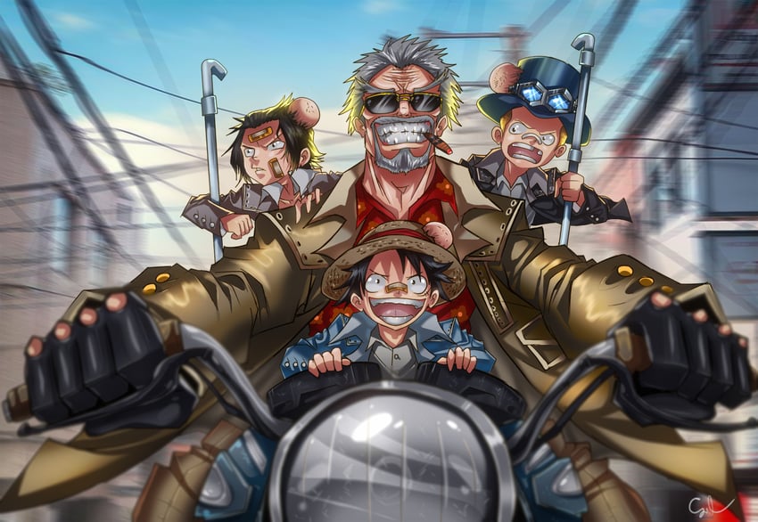 monkey d. luffy, portgas d. ace, sabo, and monkey d. garp (one piece) drawn by sajol_hasan