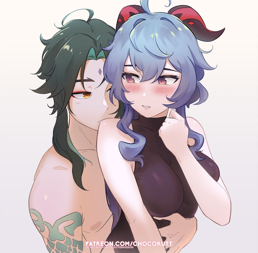 ganyu and xiao (genshin impact) drawn by chocorut