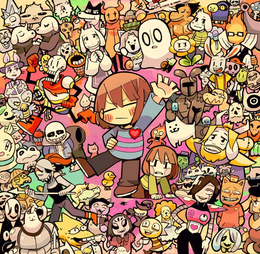 chara, sans, papyrus, undyne, toriel, and 69 more (undertale) drawn by terada_tera