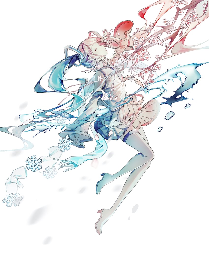 hatsune miku, yuki miku, and sakura miku (vocaloid) drawn by fei_(pixiv_35726758)