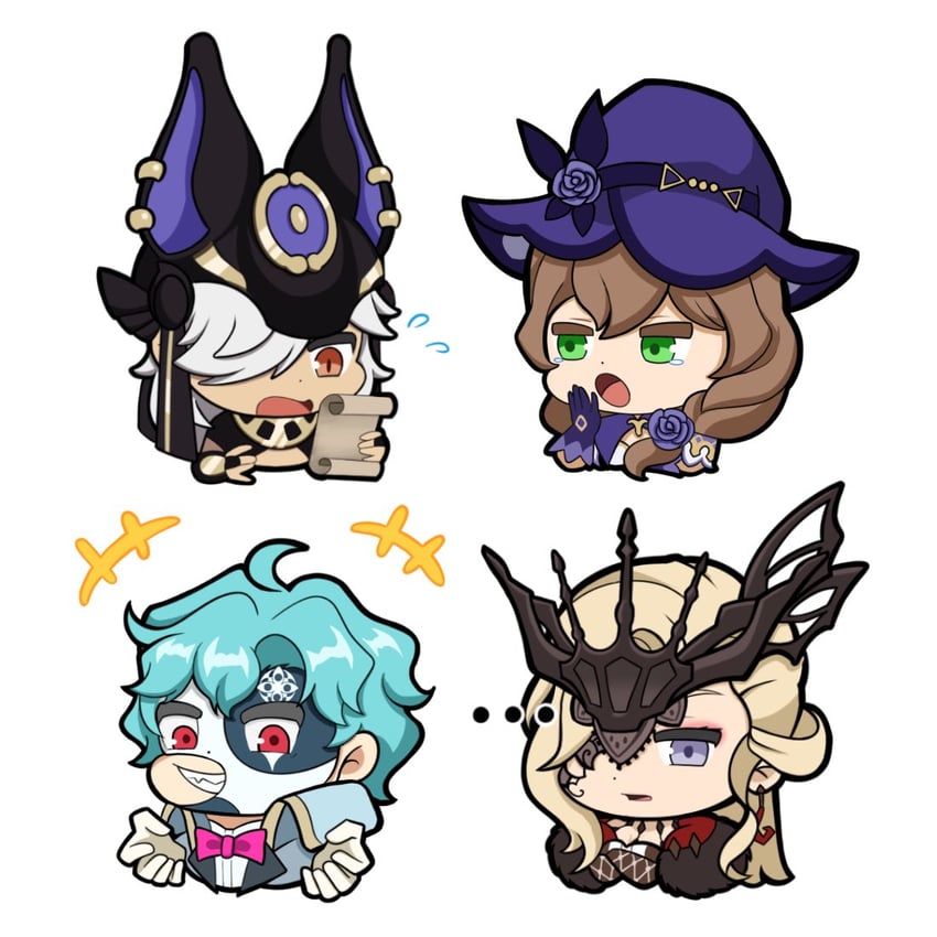 lisa, cyno, signora, and dottore (genshin impact) drawn by cynoimpact
