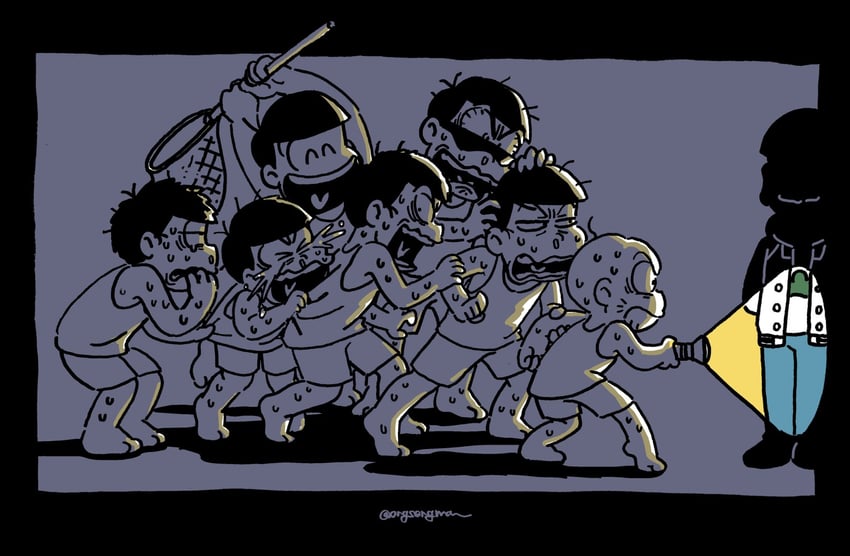 matsuno osomatsu, matsuno karamatsu, matsuno ichimatsu, matsuno jyushimatsu, matsuno choromatsu, and 3 more (osomatsu and 1 more) drawn by softowel