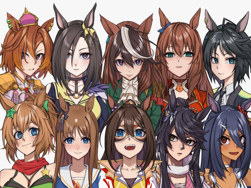 symboli rudolf, narita brian, grass wonder, air groove, t.m. opera o, and 5 more (umamusume) drawn by mamu_t7s