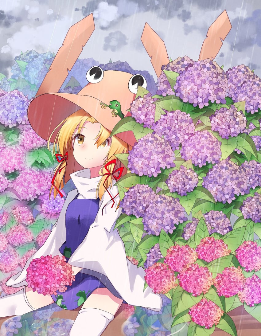 moriya suwako and pyonta (touhou) drawn by ametama_(runarunaruta5656)