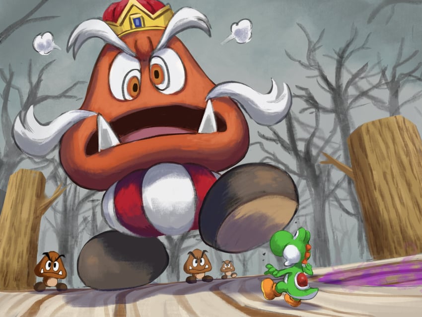 yoshi, goomba, and goomboss (mario and 1 more) drawn by ya_mari_6363