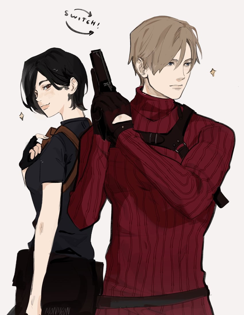 leon s. kennedy and ada wong (resident evil and 1 more) drawn by monmeon