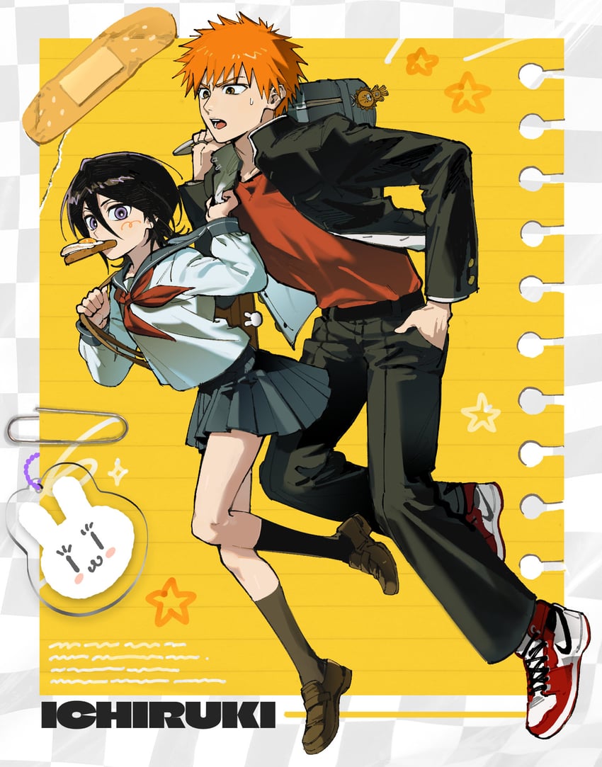 kuchiki rukia, kurosaki ichigo, and kon (bleach) drawn by yongsa_(y0ngs4)