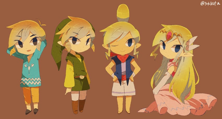 link, princess zelda, toon link, toon zelda, and tetra (the legend of zelda and 1 more) drawn by tokuura